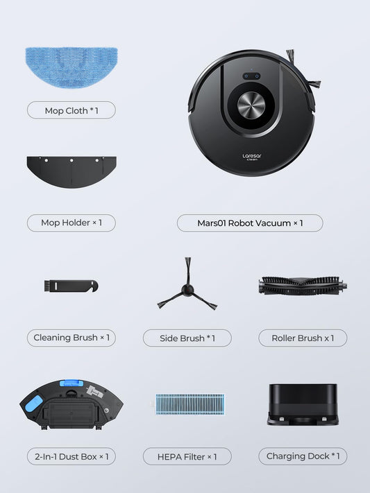 Laresar Clean Robot Vacuum and Mop, 7000Pa Suction, 180Min Runtime, Robot Vacuum Cleaner with Lidar Navigation Mapping, APP/Voice Control, Ideal for Pet Hair, Carpet and Hard Floors, Mars01