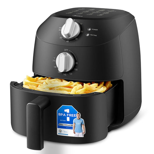 Midea Compact 2L Air Fryer – 12 Preset Menus, Adjustable Timer, 80-200°C Temperature Control, 1150W, Dishwasher-Safe Non-Stick Basket, BPA-Free, Space-Saving Design – Ideal for Small Kitchens (Black)
