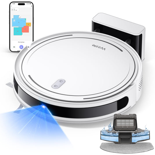 Vyzzle Robot Vacuum 8000Pa Strong Suction, LiDAR Navigation, 8.3cm Ultra Thin Robot Vacuum Cleaner with Mop, App/Alexa Control, Robotic Vacuums for Pet Hair, Hard Floors, Carpets, D10 (White)