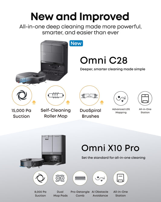 eufy New 2026 Robot Vacuum Cleaner With Mop,C28 Omni,HydroJet Self-Cleaning Roller Mop,Upgraded from X10 Pro,15,000Pa Suction,All-in-1 Station,Tangle-Free,Auto Mop Washing&Drying,AI Obstacle Avoidance