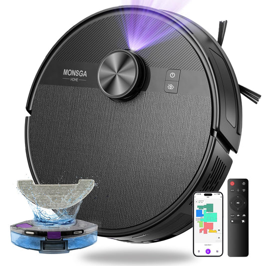 MONSGA MS1 Robot Vacuum Cleaner with Mop, 7000Pa Robotic Vacuum with Lidar Navigation, 180mins Runtime, 5 Editable Maps, APP/Remote/Voice Control, Ideal for Hard Floors and Carpets